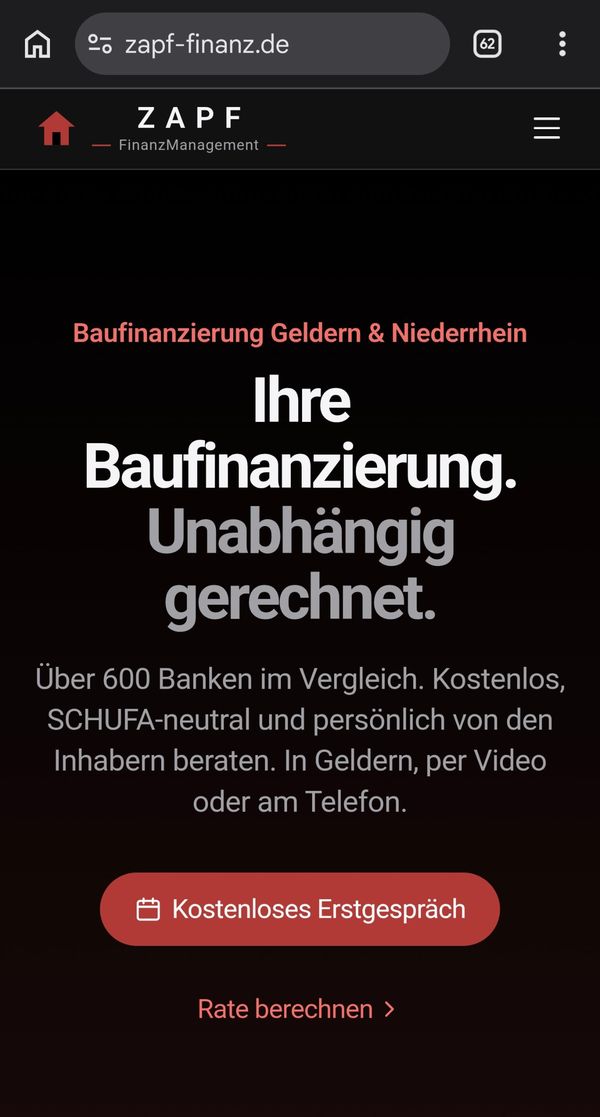 Dieselbe Website zapf-finanz.de auf dem Smartphone